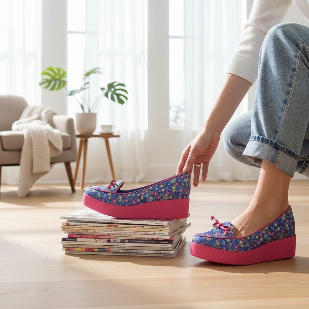 Bernardo Floral Platform Loafers Hot Pink Wedge Sole Ballet Flats Slip On